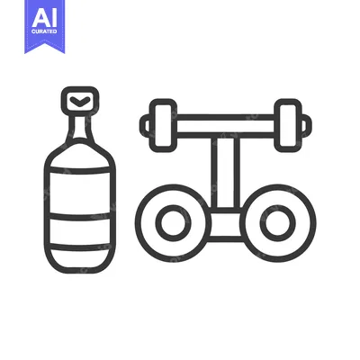 Premium design asset: A bottle and a weightlifting exercise machine are represented