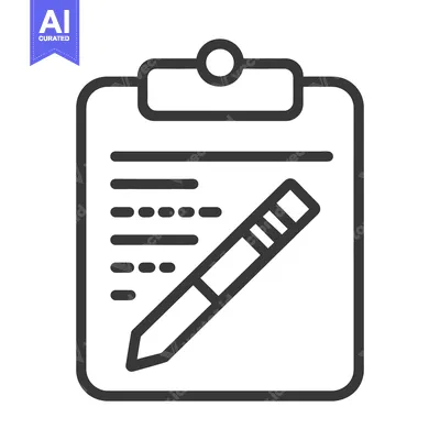 Aset desain premium: Black outlined clipboard and pen ready for recording and writing detai