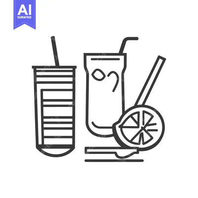 Popular premium asset: A simple line drawing depicting cool beverages and citrus