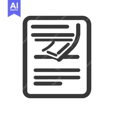 Aset desain premium: An outlined document page with curled corner and text lines