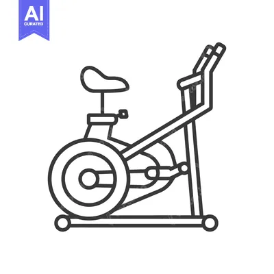 An indoor exercise stationary bicycle depicted using thick black lines