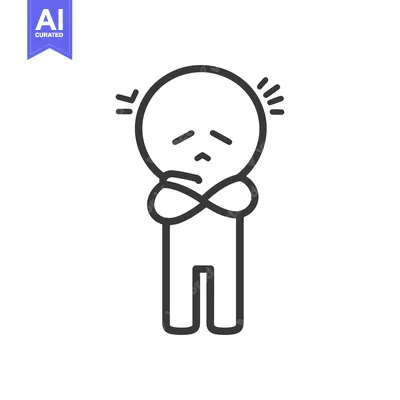 Premium design asset: A simple line drawing showing a person with worried expression