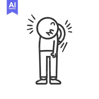 Aset desain premium: A cartoon figure experiencing pain clutching his head and neck