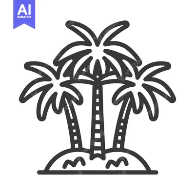 Aset desain premium: Simple black and white illustration depicting three palm trees on a sm