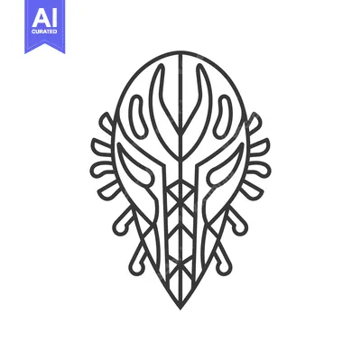 Aset premium populer: A detailed line art design depicting a decorative face mask