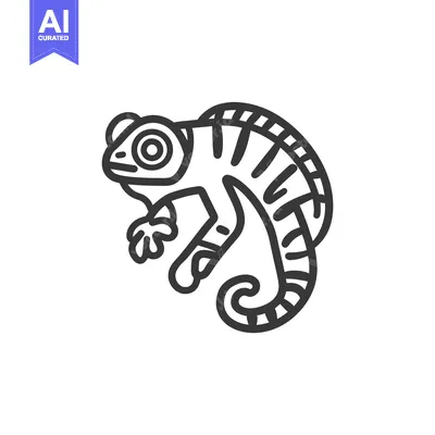 Aset desain premium: An illustration of a stylized chameleon reptile icon on a white backgr