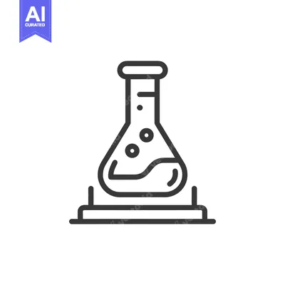 Aset desain premium: Minimalist Icon: Erlenmeyer Flask with Liquid on Stand, Science Symbol