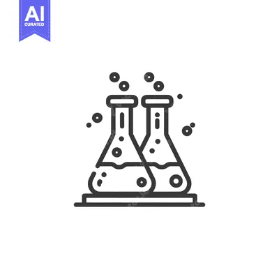 Aset desain premium: Two Erlenmeyer Flasks with Bubbles, Science Icon, Minimalist Line Art
