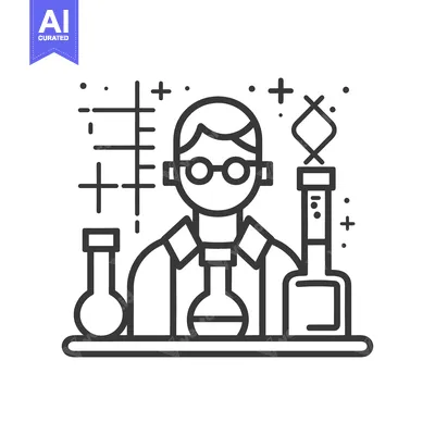 Premium design asset: A scientist conducting experiments with laboratory glassware and equip