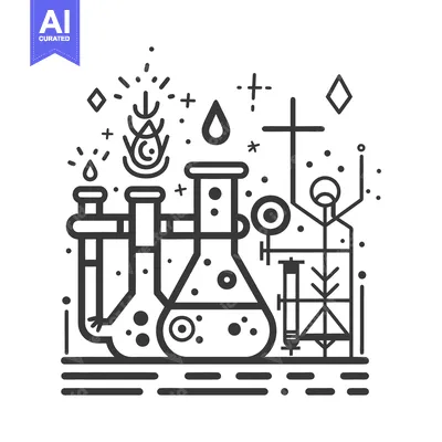 Premium design asset: Illustration of laboratory equipment with symbols and stylized element