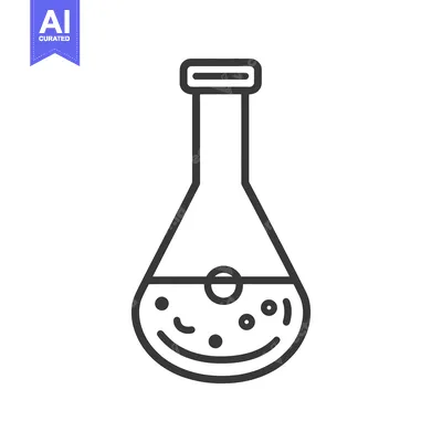 Aset desain premium: A simple black and white illustration of a flask with liquid