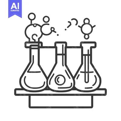 Aset desain premium: A simple illustration depicts scientific laboratory glassware experime