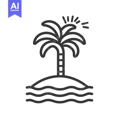Popular premium asset: Illustration depicting a simple palm tree on an island with ocean wave
