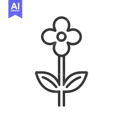 Aset premium populer: A simple black and white illustration of a flower and leaves