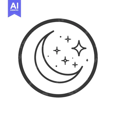 Aset premium populer: A circular black and white illustration of the moon and stars