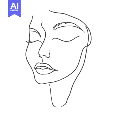 Aset premium populer: A delicate line drawing depicting a human female face