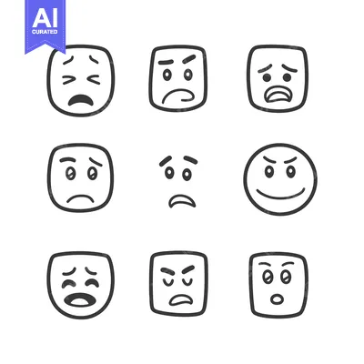 Premium design asset: Nine stylized emoticons depicting a variety of human emotions