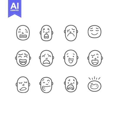 Twelve Illustrated Faces Showing Various Human Emotional Expressions
