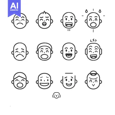 Collection of outlined face icons expressing various emotional feeling