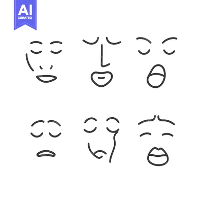 Aset premium populer: Six simple line drawing faces expressing different human emotions