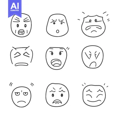 Aset desain premium: Outlined Drawings Depicting Variations of Human Facial Expressions