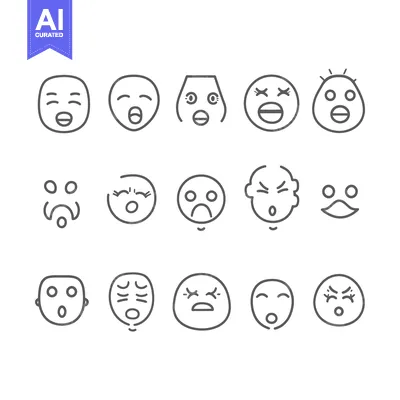 Collection of line art illustrations representing various facial expre