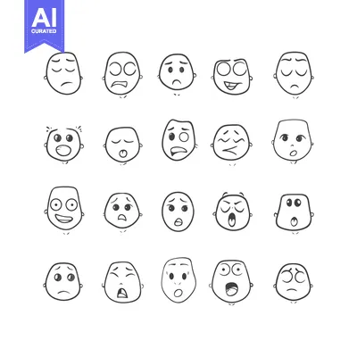 Collection of simple line art faces expressing diverse emotions