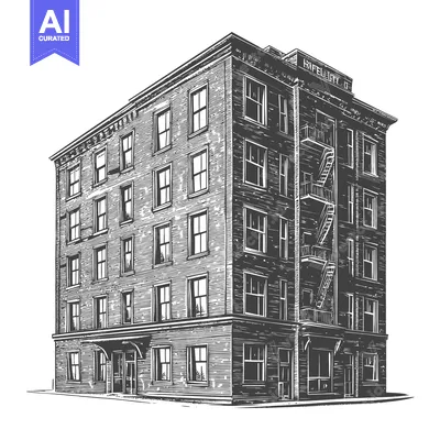 Aset premium populer: A Detailed Illustration Of A Multi Story Brick Building