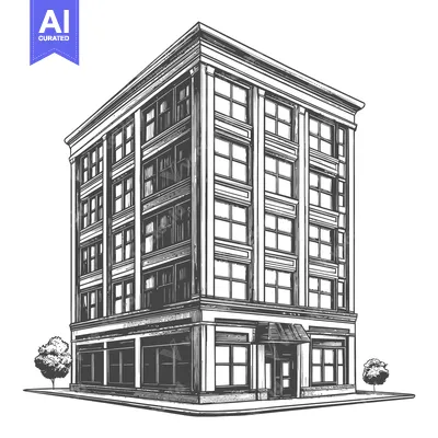 Popular premium asset: A Multi Story Building With Large Windows And Trees