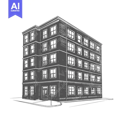 Aset desain premium: A Multi Story Building Illustration Featuring Many Windows