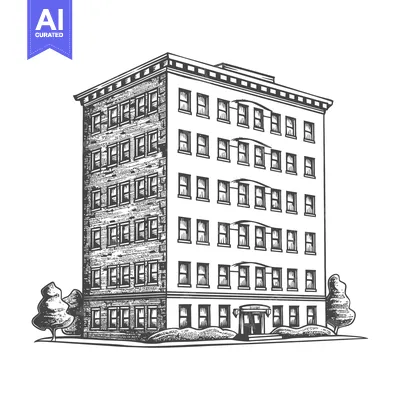 Aset desain premium: A Multi Story Brick Apartment Building With Trees