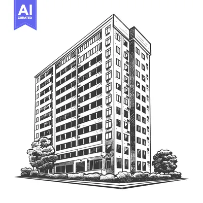 Aset premium populer: A Hand Drawn Sketch Of A Modern Apartment Building