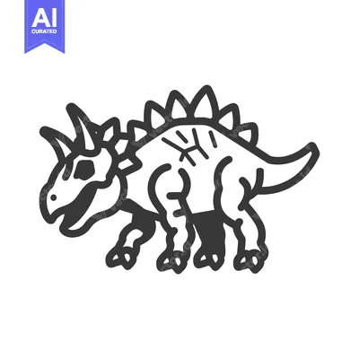 Premium design asset: A stylized illustration depicts a triceratops dinosaur walking on a wh