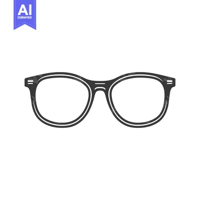 Aset premium populer: Minimalist Eyeglasses Icon: Black Frame on White Background, Clear Len