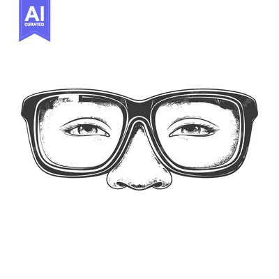 Aset premium populer: A detailed black and white artistic drawing of face features
