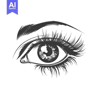 Premium design asset: Artistic black and white drawing of an eye with lashes