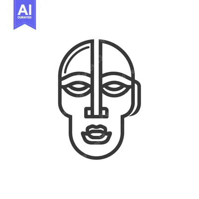 Premium design asset: Minimalist Tribal Mask Icon: Geometric Face with Bold Lines and Symmet
