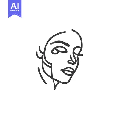 Aset desain premium: Minimalist Line Art Portrait: Elegant Woman's Face in Abstract Design