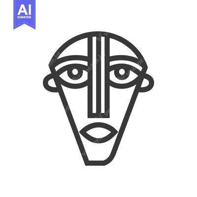 Aset desain premium: Minimalist Tribal Mask Illustration with Bold Lines and Geometric Shap