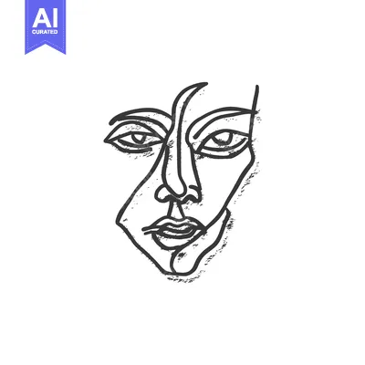 Aset desain premium: Abstract Face Sketch: Minimalist Line Art Portrait with Textured Detai