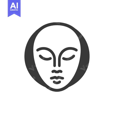 Aset desain premium: Minimalist Face Icon: Serene Expression in Black and White Graphic Des
