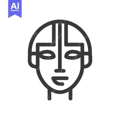 Aset desain premium: Minimalist Face Icon: Geometric, Abstract, Modern Design in Dark Gray