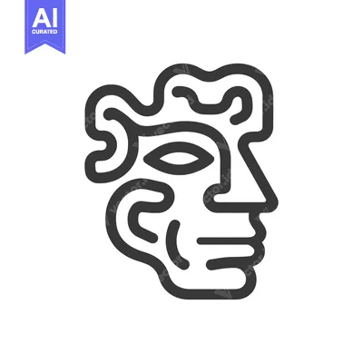 Aset desain premium: Abstract Face Icon: Minimalist Line Art Portrait with Unique Hairstyle