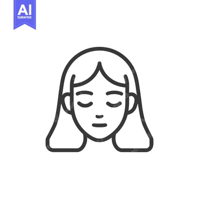 Aset premium populer: Minimalist Woman Icon: Serene Face with Closed Eyes and Bobbed Hair
