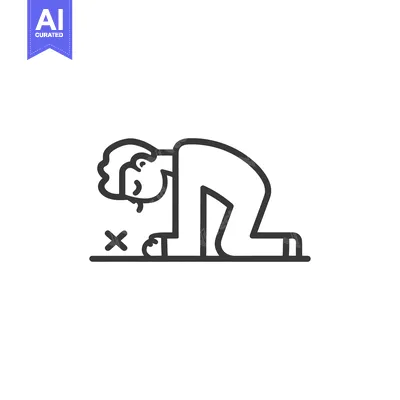 Premium design asset: Minimalist Icon of Kneeling Person with Head Down Near Marked Spot
