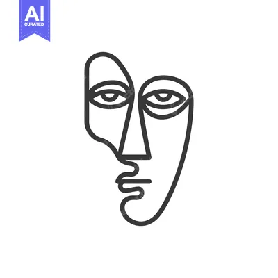 Premium design asset: Abstract Minimalist Face Line Art: Modern Portrait with Geometric Elem