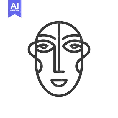 Aset premium populer: Minimalist Tribal Mask: Abstract Face with Geometric Features, Line Ar