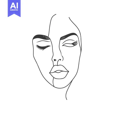 Premium design asset: Line drawing of a womans face with closed eyes