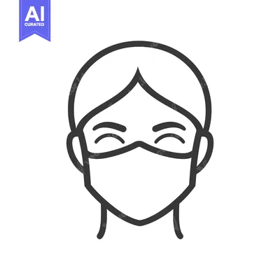 Premium design asset: Simple outline illustration of a person wearing a protective face mask