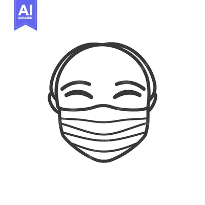 Aset desain premium: A simple line drawing of a person wearing a face mask